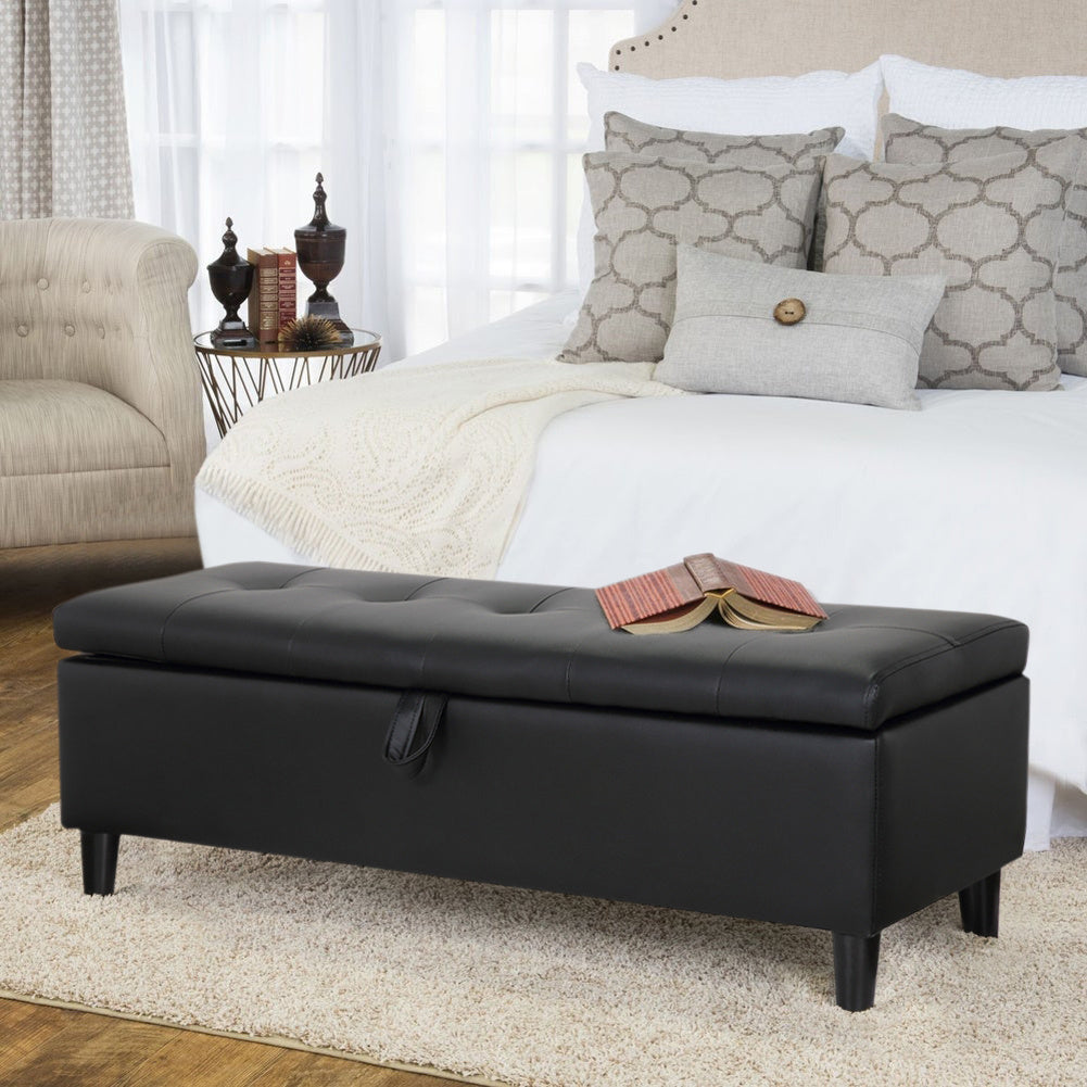 PU Leather Ottoman Storage Bench Footstools Buttoned Bed Window Sofa Seats