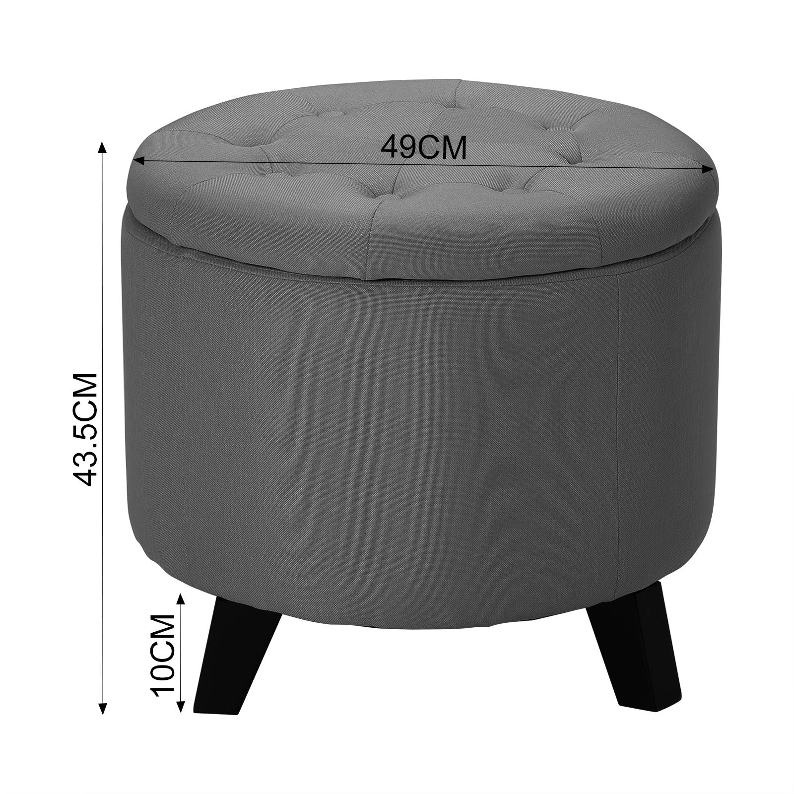 Linen Round Ottoman Footrest Storage Stool Vanity Bedroom Living Room Chair