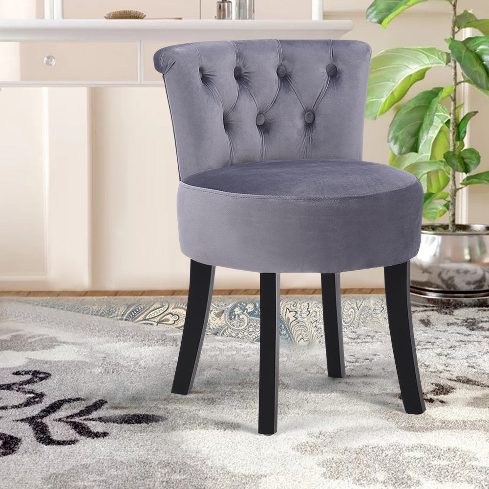 Velvet/Linen Button Dining Dressing Table Stool Wooden Makeup Chair