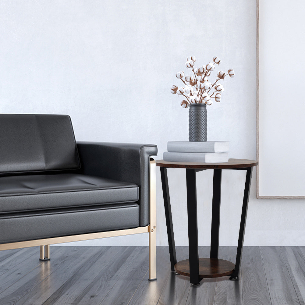 2 Tier Retro Wood Round Coffee Table Sofa End Table