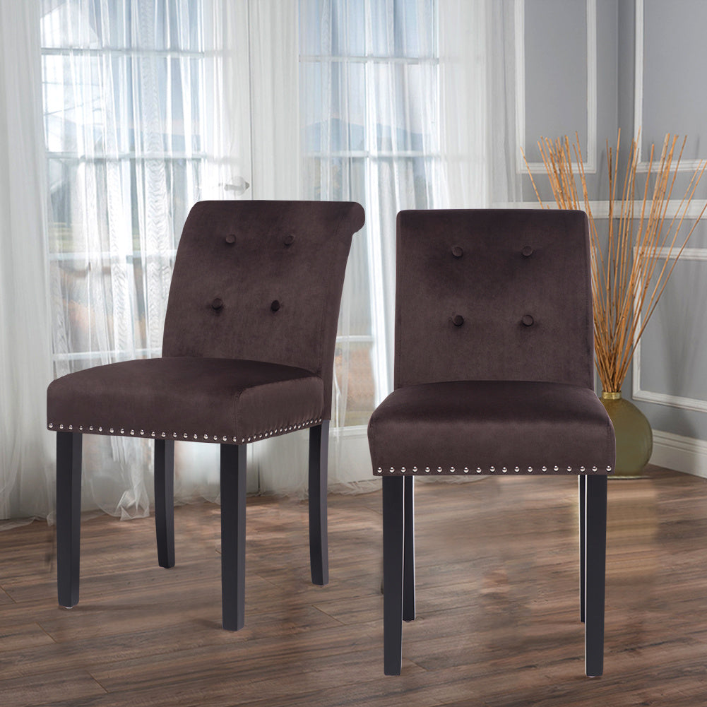 2PCS Velvet Linen Dining Chair with Nailhead Button Scroll High Back Kitchen Chairs