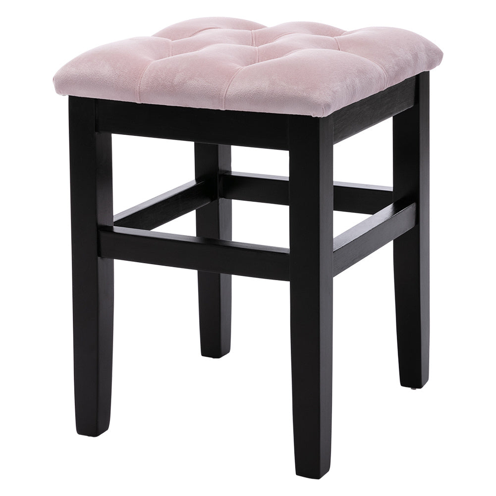 Vanity Dressing Table Stool Button Top Padded Makeup Chair with Wooden Legs