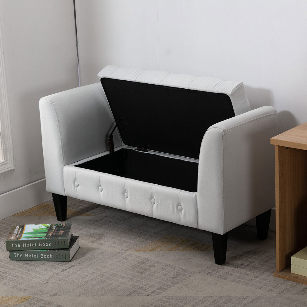 Upholstered Velvet Bed End Bench Tufted Storage Ottoman Chaise Scroll Arms