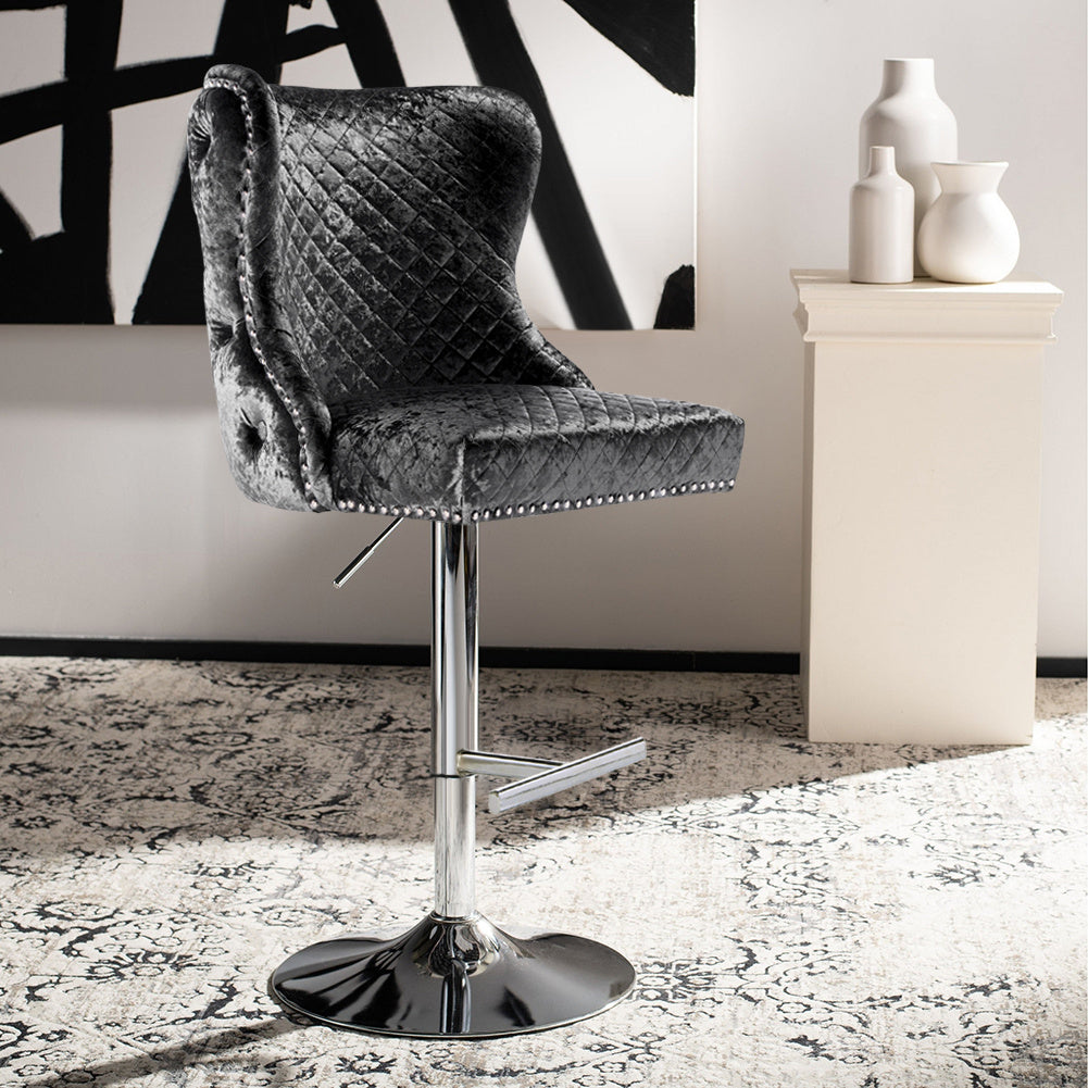 Crushed Velvet Padded Bar Stool Swivel Gas Lift Tufted Pub Stool