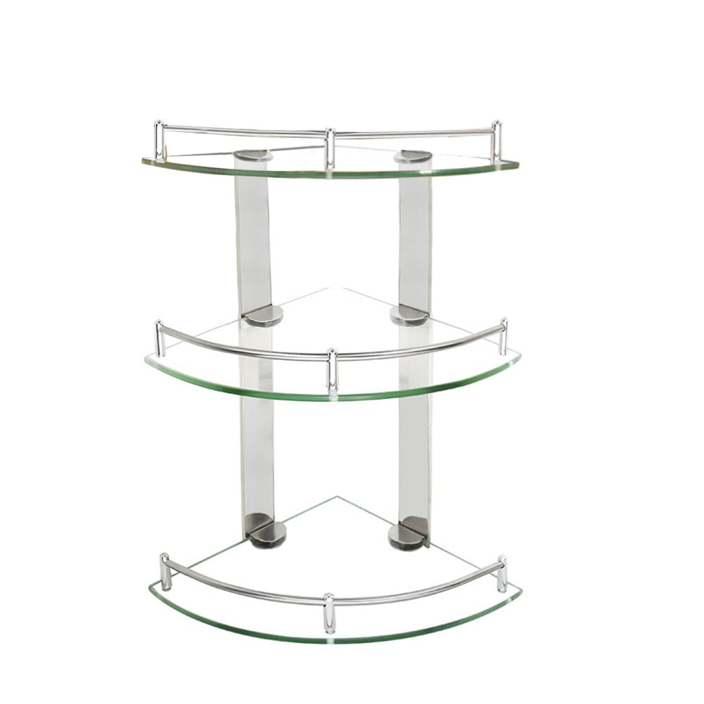 1/3 Tier Wall Mounted Glass Bathroom Caddy Corner Shelf Shower Storage