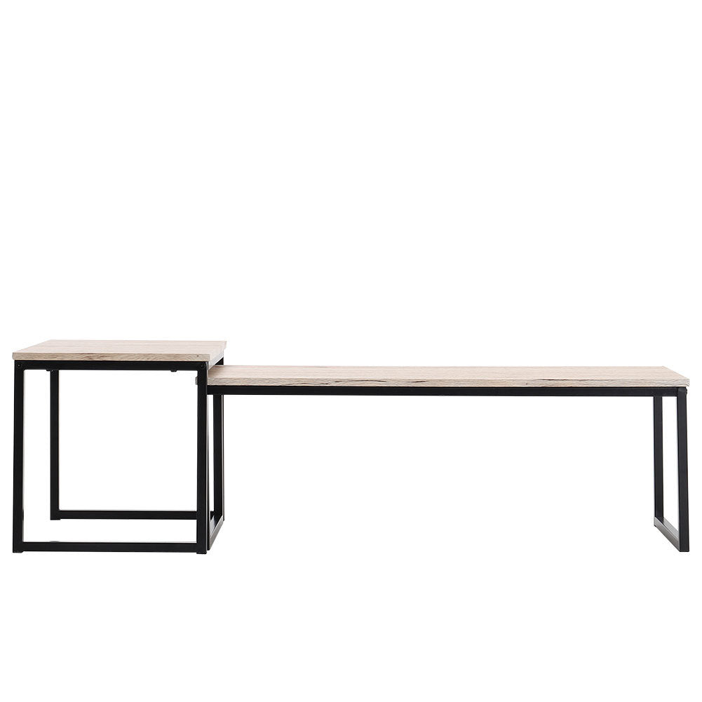 2pcs Modern Wood Rectangle Coffee Table Living Room Desk Set