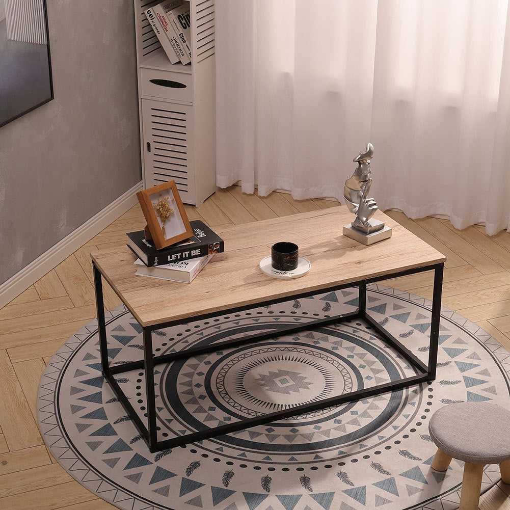 Industrial Style Rectangle Coffee Table Wood Top Desk