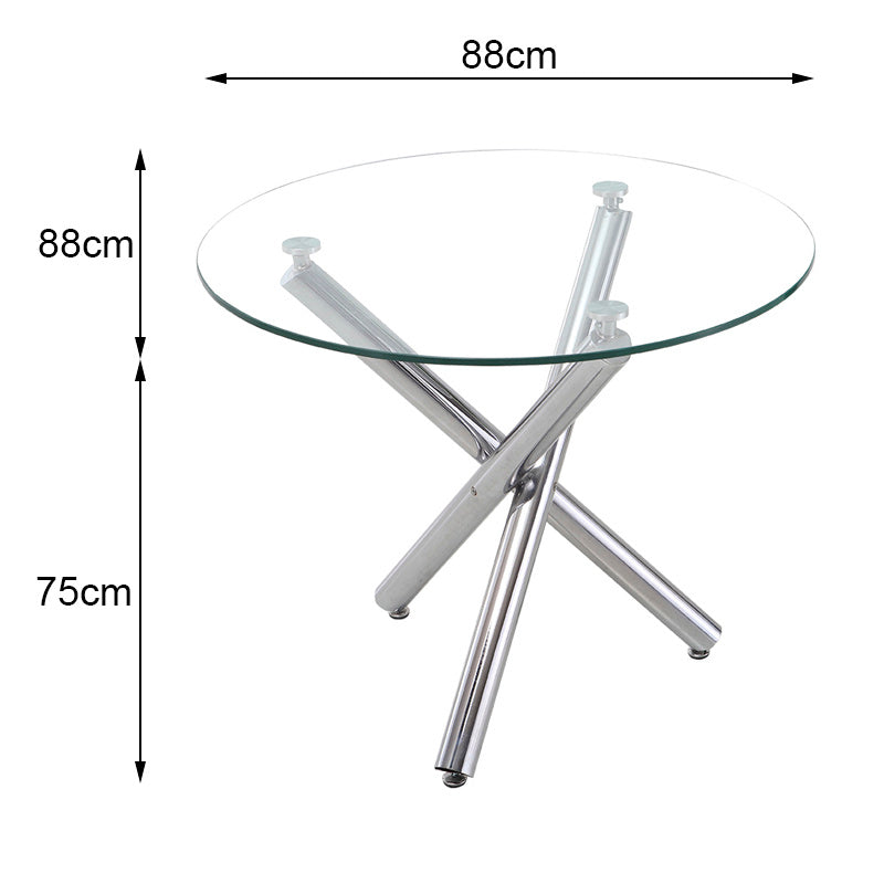Modern Round Tempered Glass End Table Accent Table in Silver Chrome