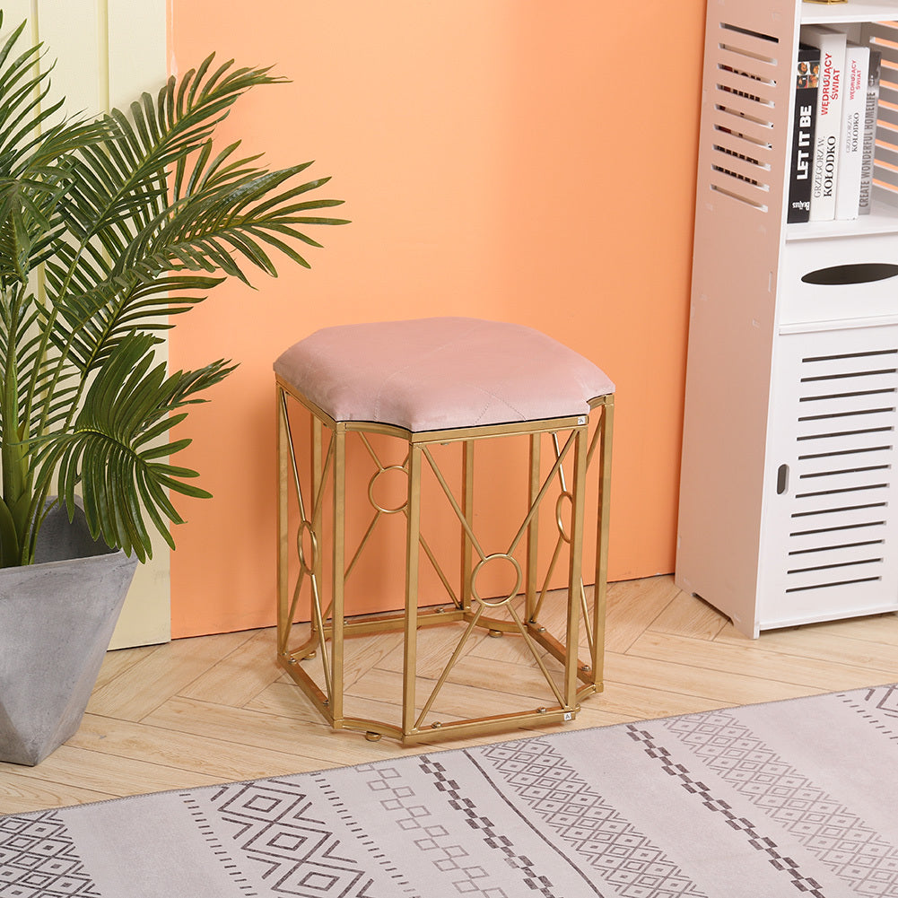 Velvet Padded Stool Makeup Vanity Chair Seat With Metal Leg Bedroom Dining Room