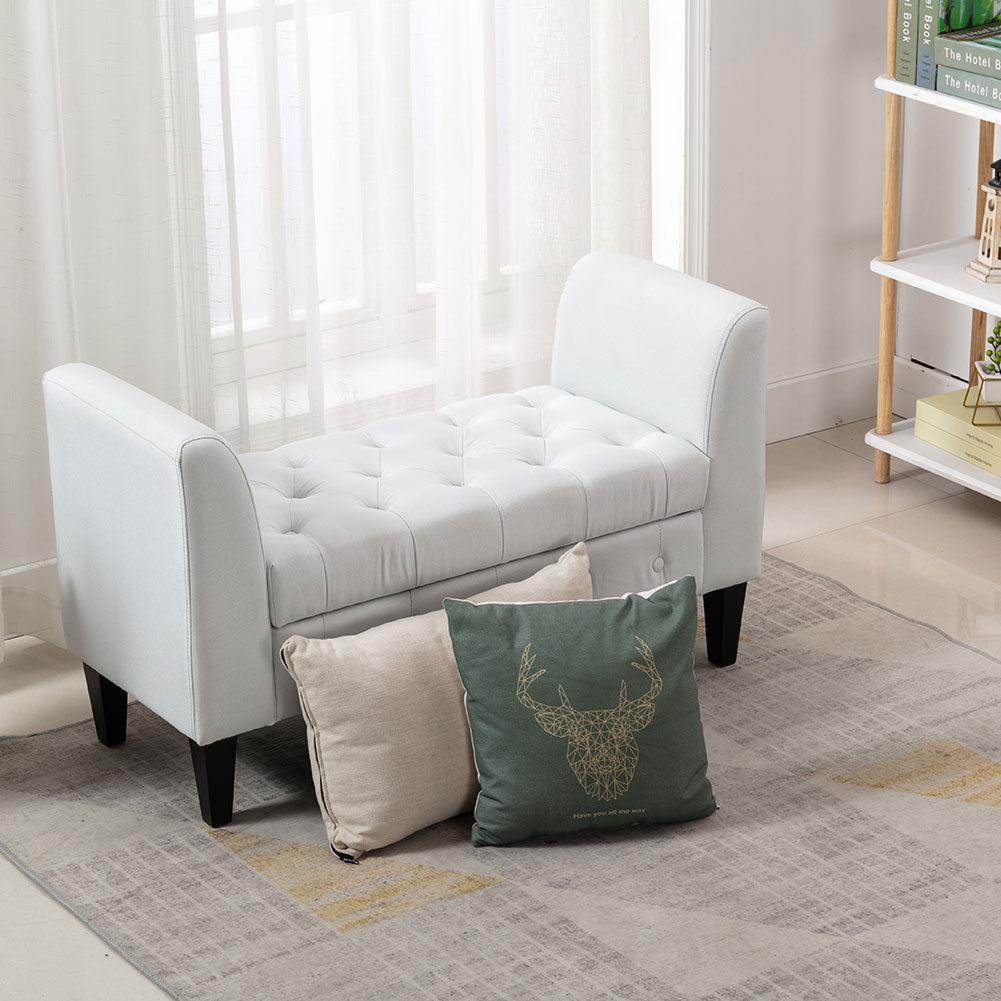 Upholstered Velvet Bed End Bench Tufted Storage Ottoman Chaise Scroll Arms