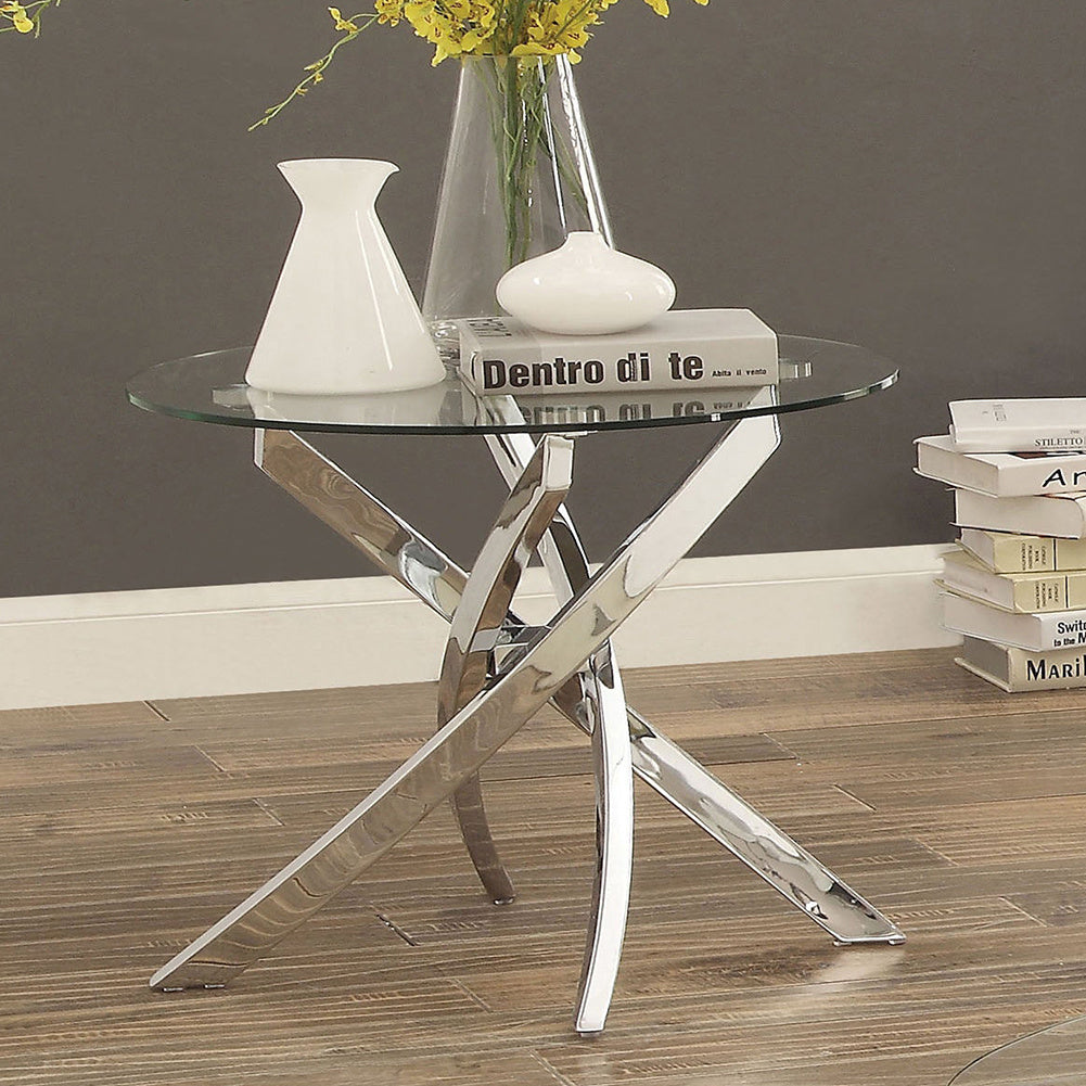 Round Tempered Glass End Table Accent Coffee Table Chrome Legs