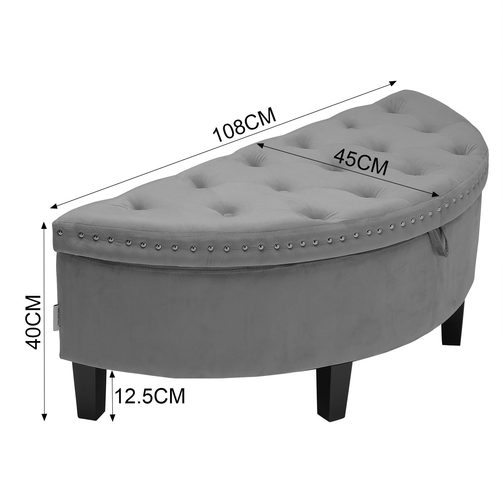 Velvet Ottoman Storage Bench Semi Round Chest Box Chair Footstool Wall Side Seat