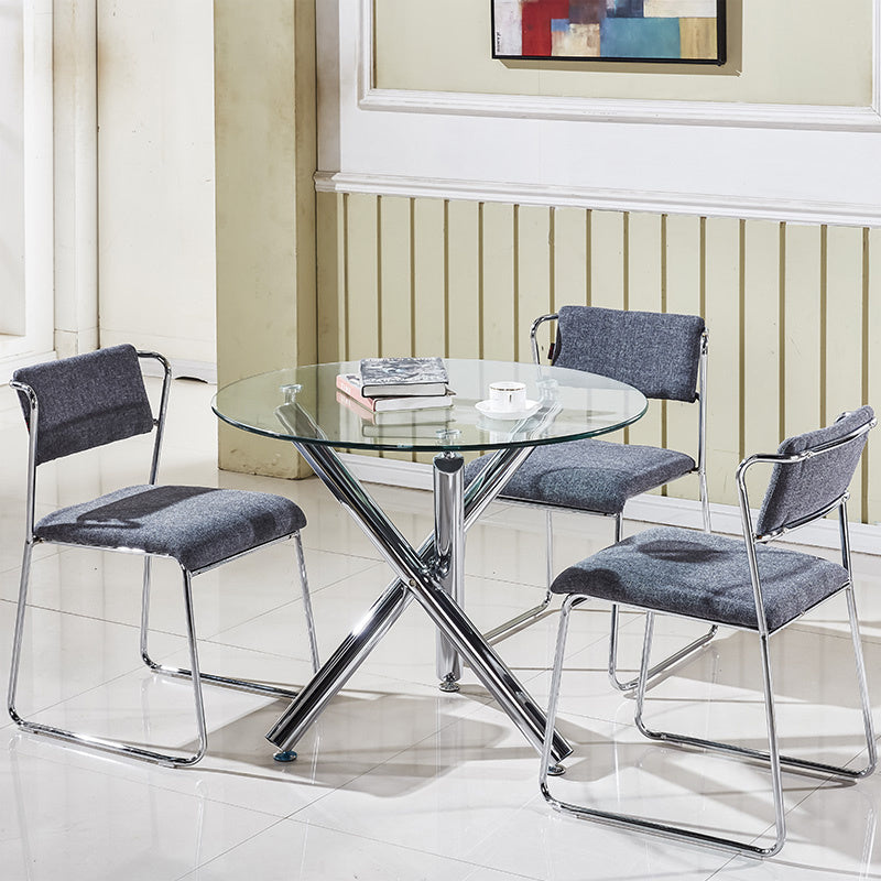 Modern Round Tempered Glass End Table Accent Table in Silver Chrome