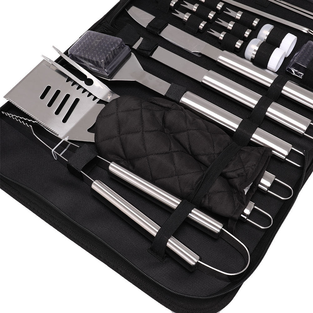 25Pcs Steel BBQ Grill Tool Set Barbecue Utensils Cutlery Kit