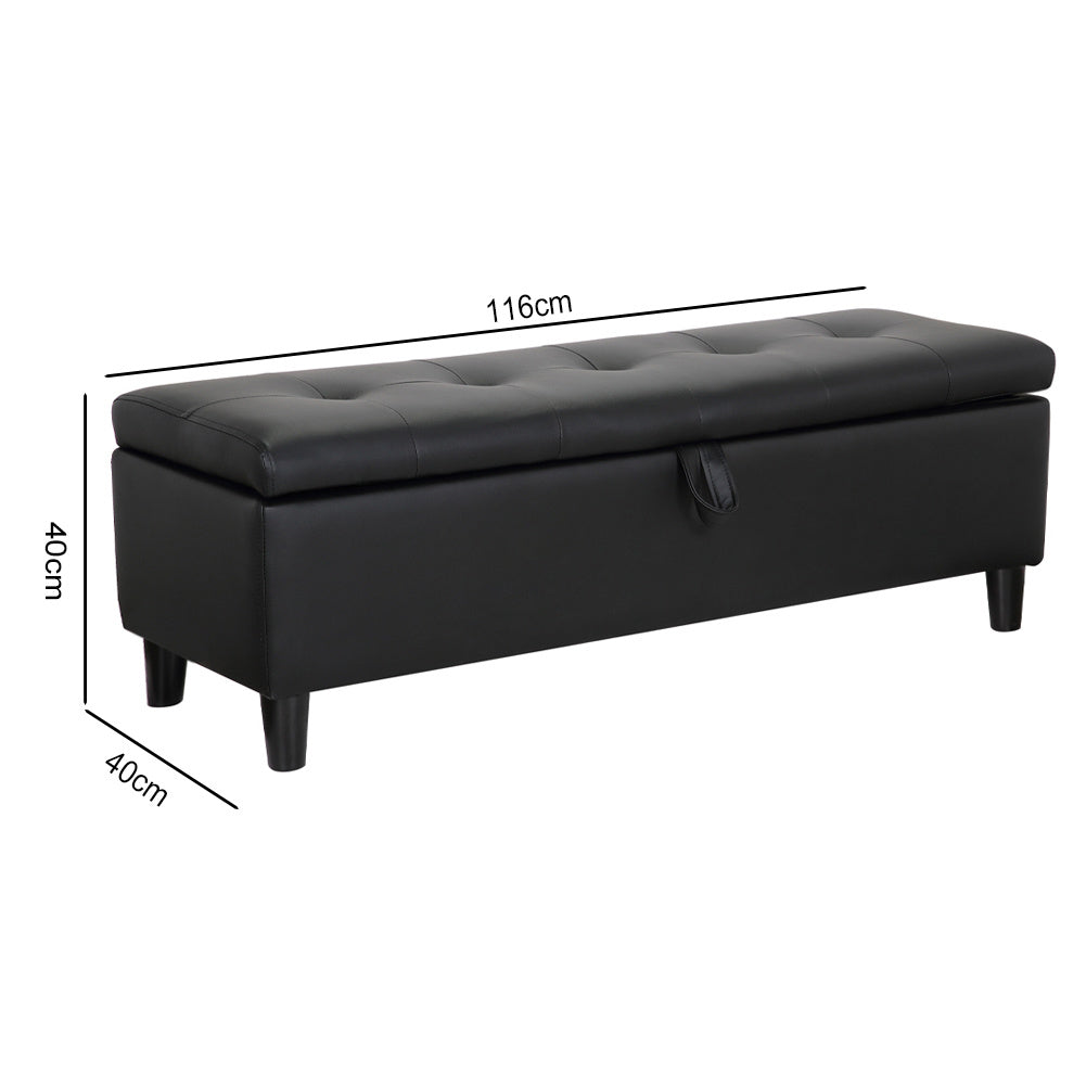 PU Leather Ottoman Storage Bench Footstools Buttoned Bed Window Sofa Seats