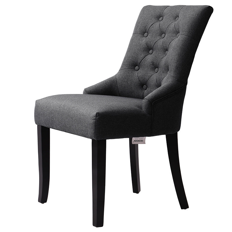 2x Button Back Dining Chairs Retro Fabric Padded Kitchen Dinner Seat