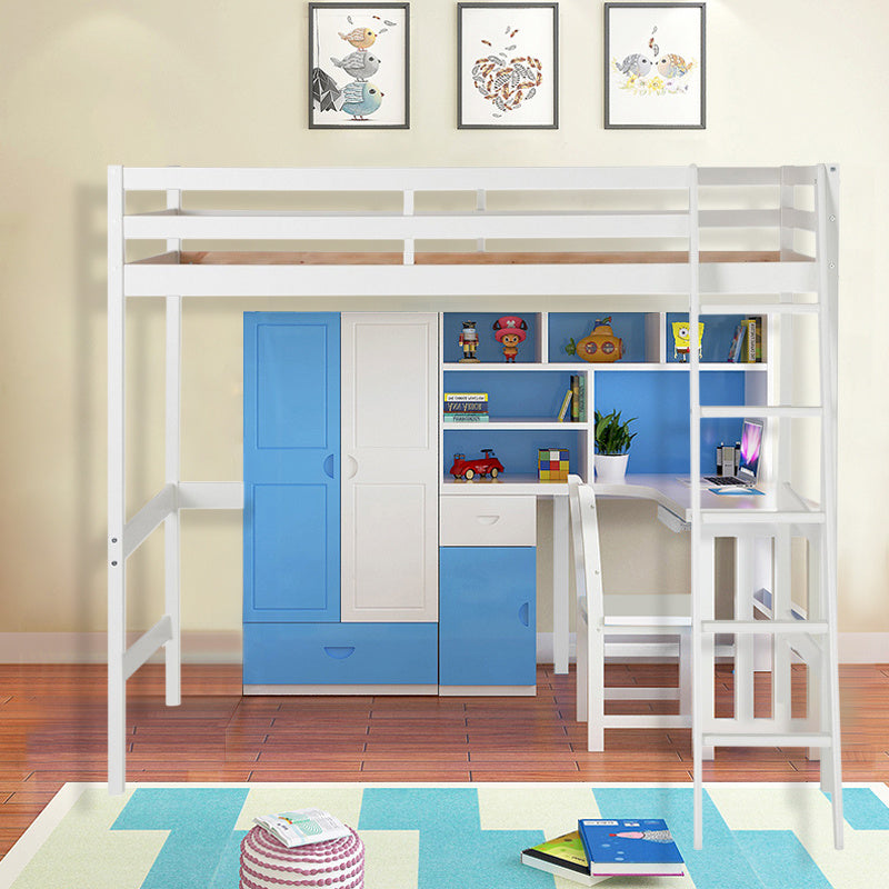Kids Junior Wooden Twin Loft Bunk Bed Bedroom Furniture with Ladder Space Saver