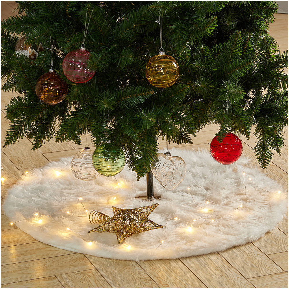 Christmas Tree Skirt Base Fluffy Faux Fur Xmas Floor Mat Cover Party Home Decor