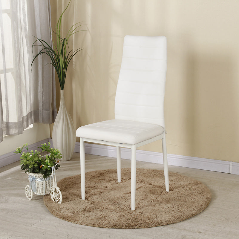 White Gloss Glass Dining Table Set and 4 Leather Chairs Seater Furniture