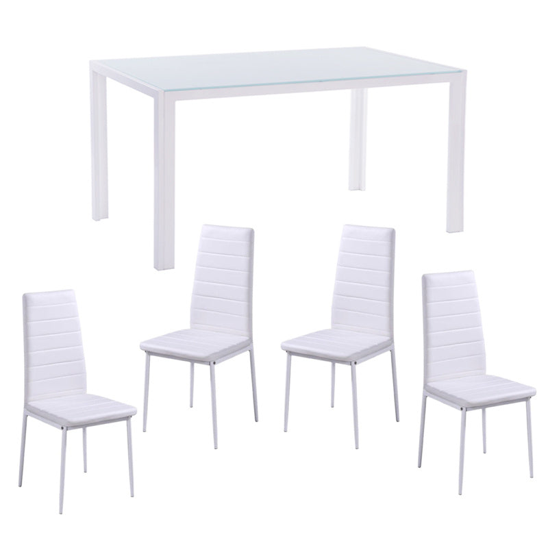 White Gloss Glass Dining Table Set and 4 Leather Chairs Seater Furniture