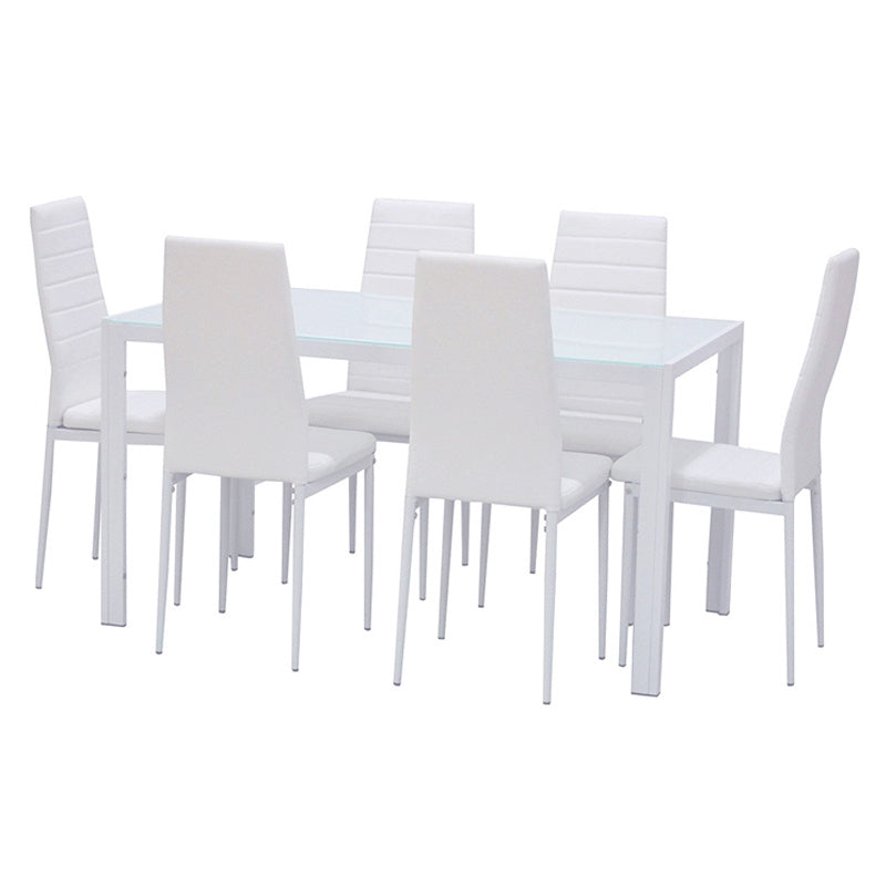 White Gloss Glass Dining Table Set and 4 Leather Chairs Seater Furniture