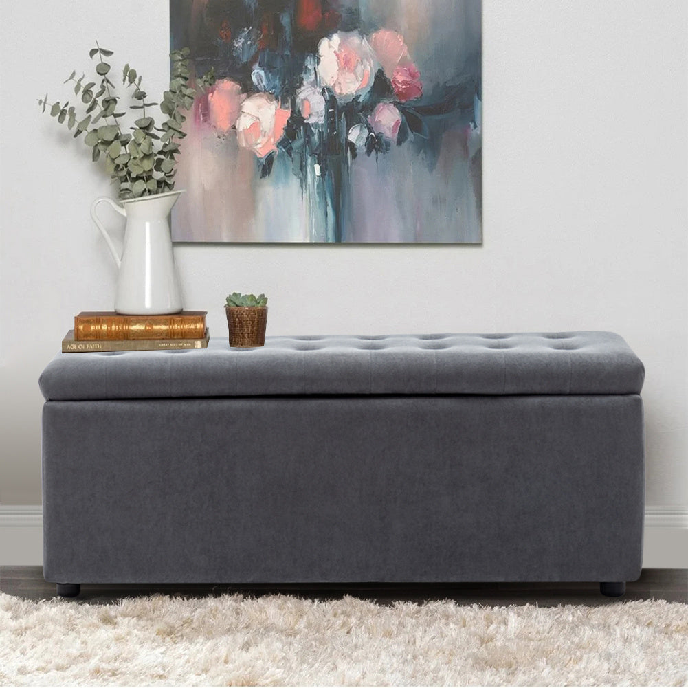 Rectangle Velvet Storage Footstool Bench Entryway Lift Ottoman