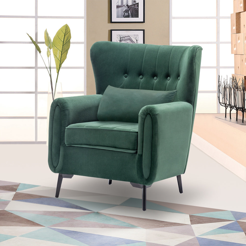 Velvet Lounge Accent Armchair Wingback Tufted Sofa with Pillow