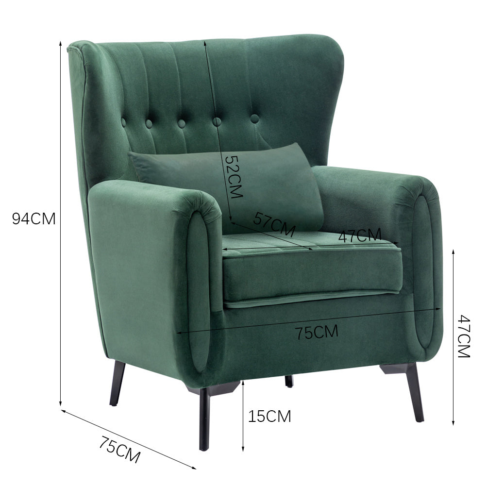 Velvet Lounge Accent Armchair Wingback Tufted Sofa with Pillow