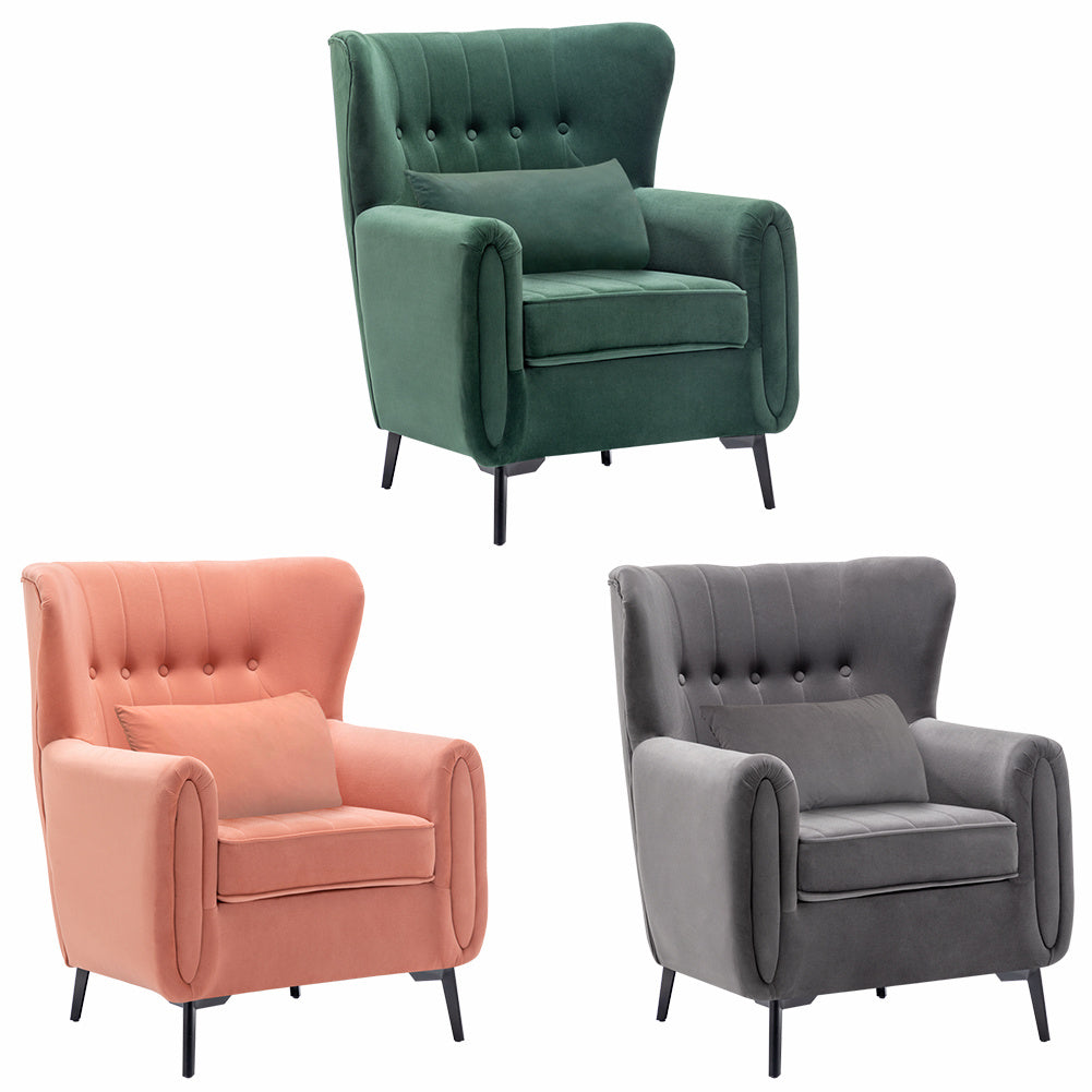 Velvet Lounge Accent Armchair Wingback Tufted Sofa with Pillow