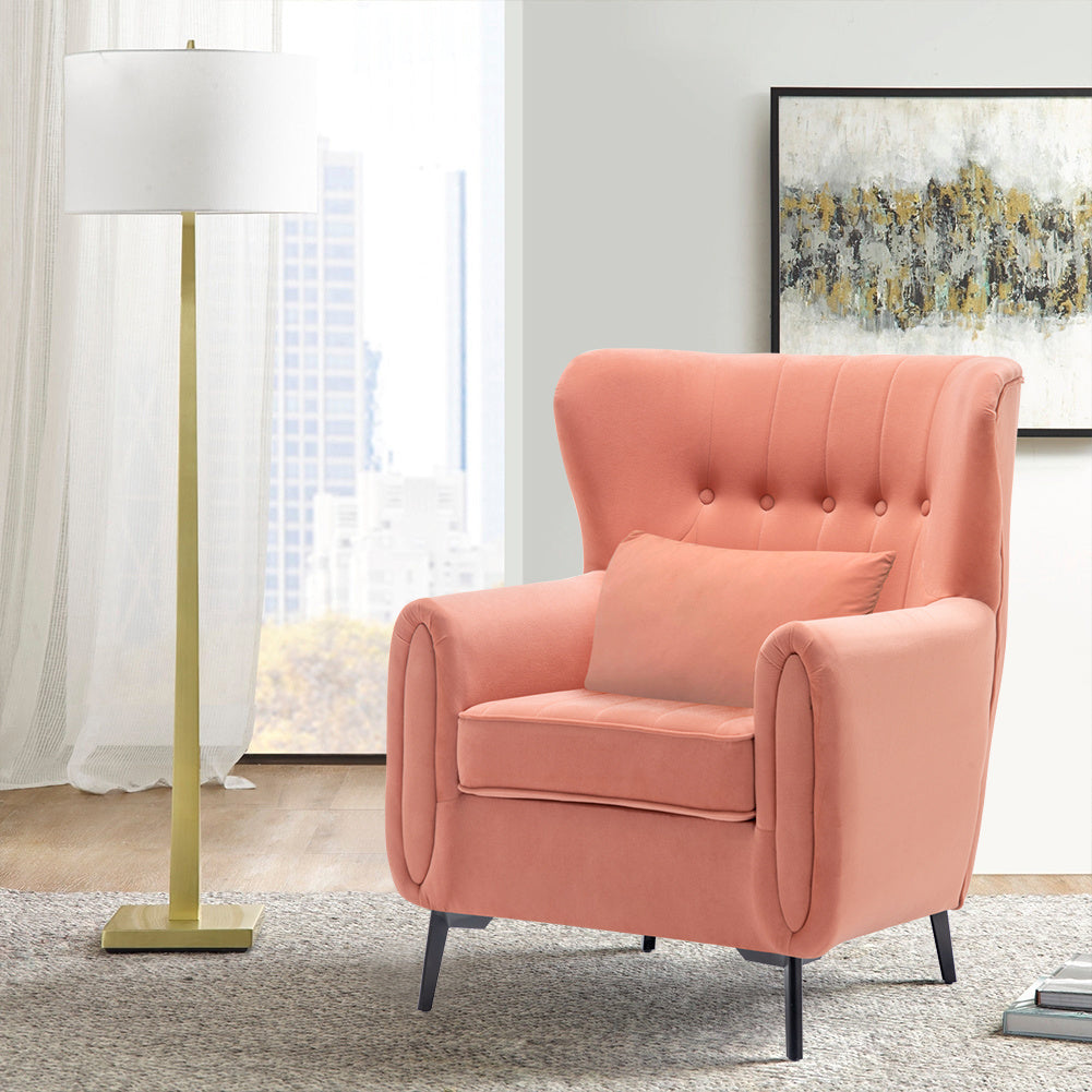 Velvet Lounge Accent Armchair Wingback Tufted Sofa with Pillow