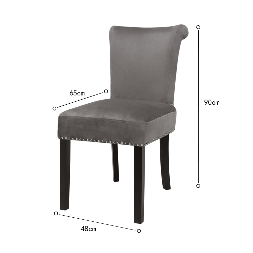 Set of 2 Velvet Dining Chairs Upholstered Accent Chair Knocker Ring Stud Kitchen Lounge