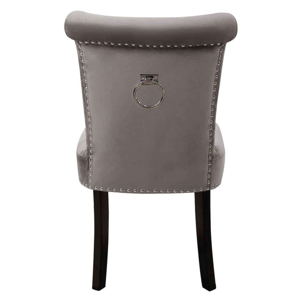 Set of 2 Velvet Dining Chairs Upholstered Accent Chair Knocker Ring Stud Kitchen Lounge