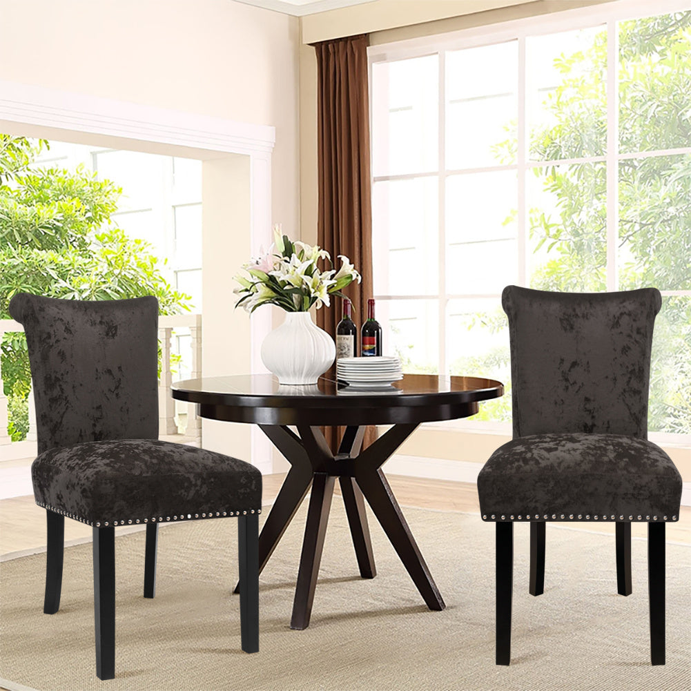 Set of 2 Velvet Dining Chairs Upholstered Accent Chair Knocker Ring Stud Kitchen Lounge