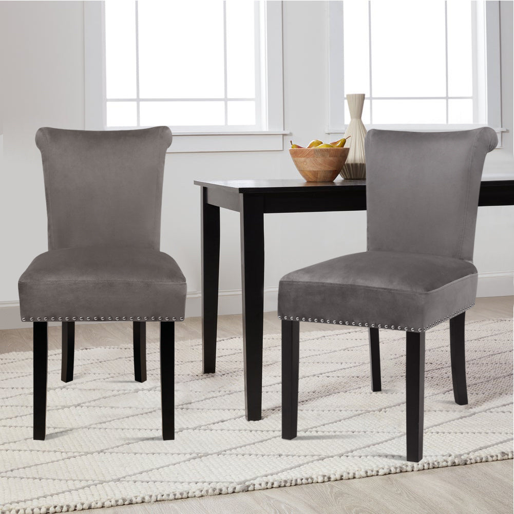 Set of 2 Velvet Dining Chairs Upholstered Accent Chair Knocker Ring Stud Kitchen Lounge
