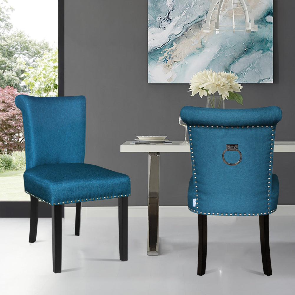 Set of 2 Velvet Dining Chairs Upholstered Accent Chair Knocker Ring Stud Kitchen Lounge