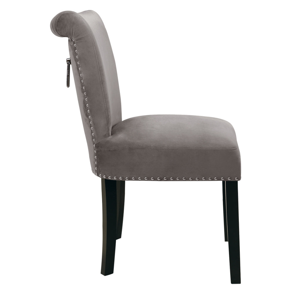 Set of 2 Velvet Dining Chairs Upholstered Accent Chair Knocker Ring Stud Kitchen Lounge