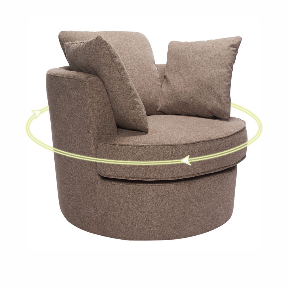 Large Linen Swivel Tub Chair Cuddle Armchair with Pillows