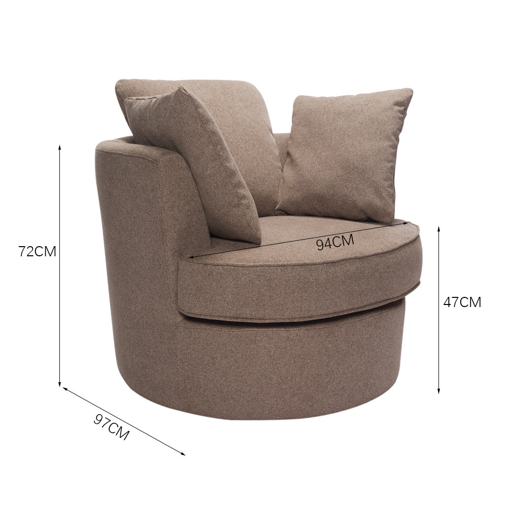 Large Linen Swivel Tub Chair Cuddle Armchair with Pillows