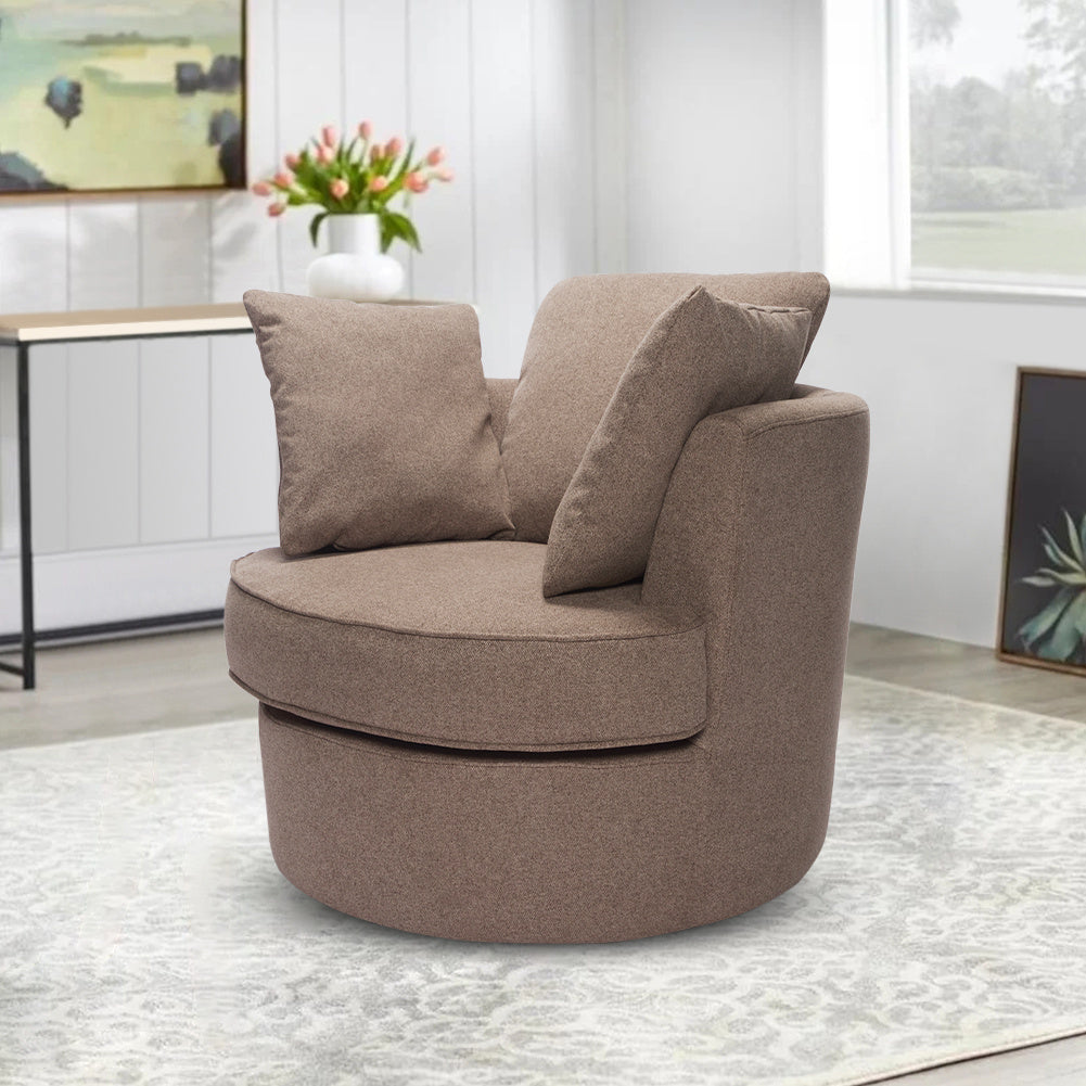 Large Linen Swivel Tub Chair Cuddle Armchair with Pillows