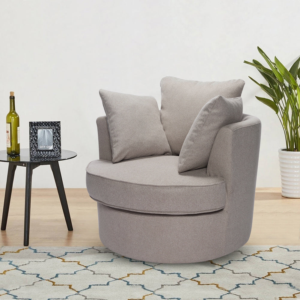 Large Linen Swivel Tub Chair Cuddle Armchair with Pillows