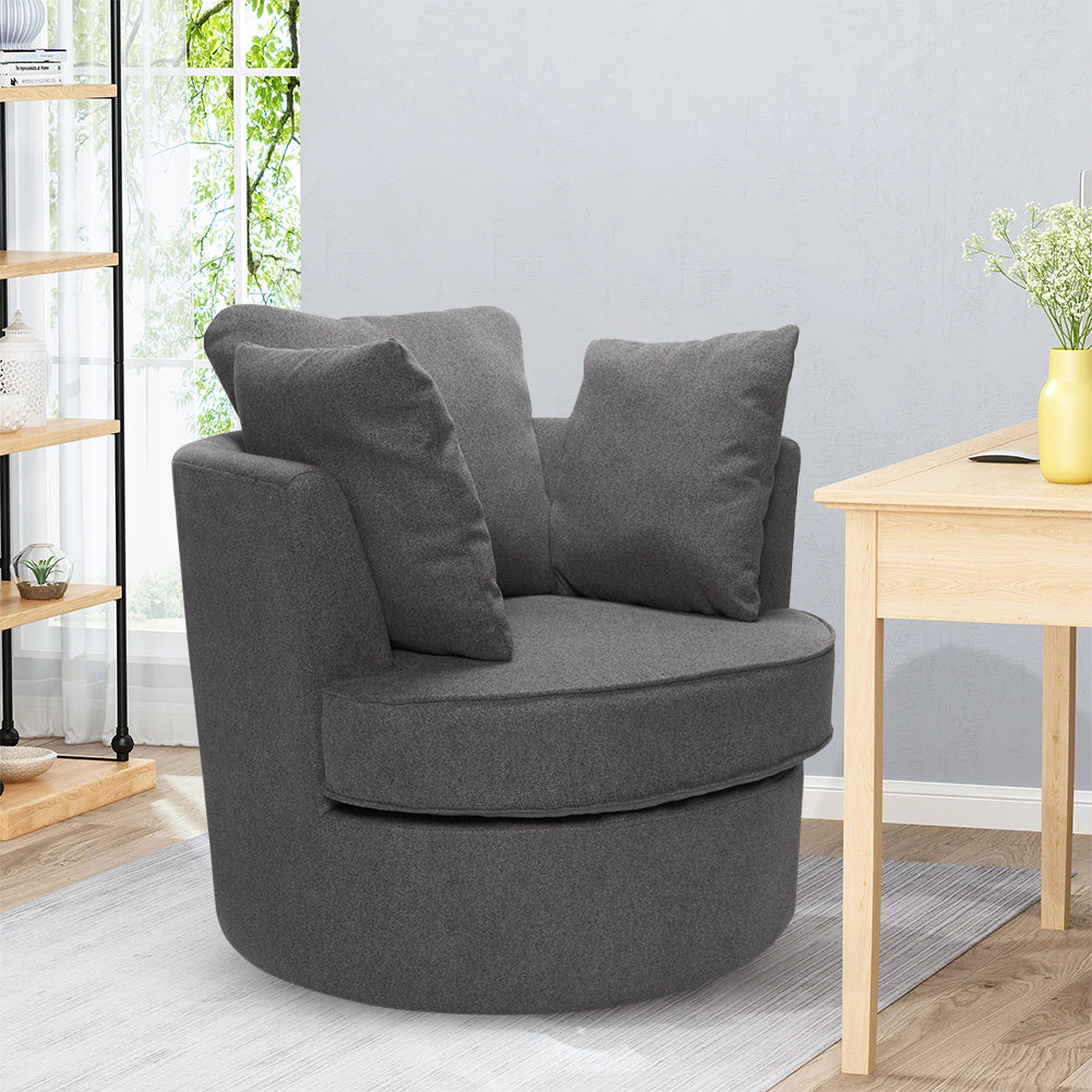 Large Linen Swivel Tub Chair Cuddle Armchair with Pillows