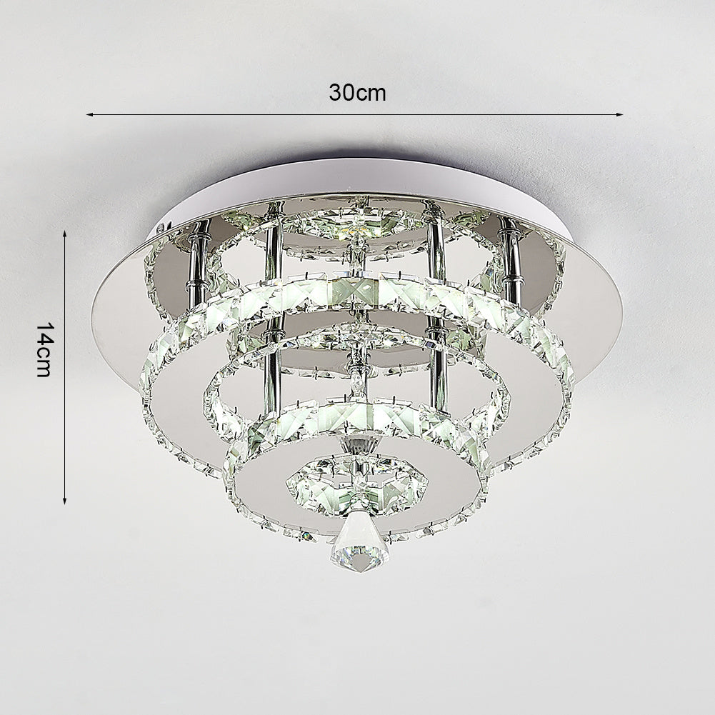 30w Round Crystal LED Flush Ceiling Light Double Chandelier