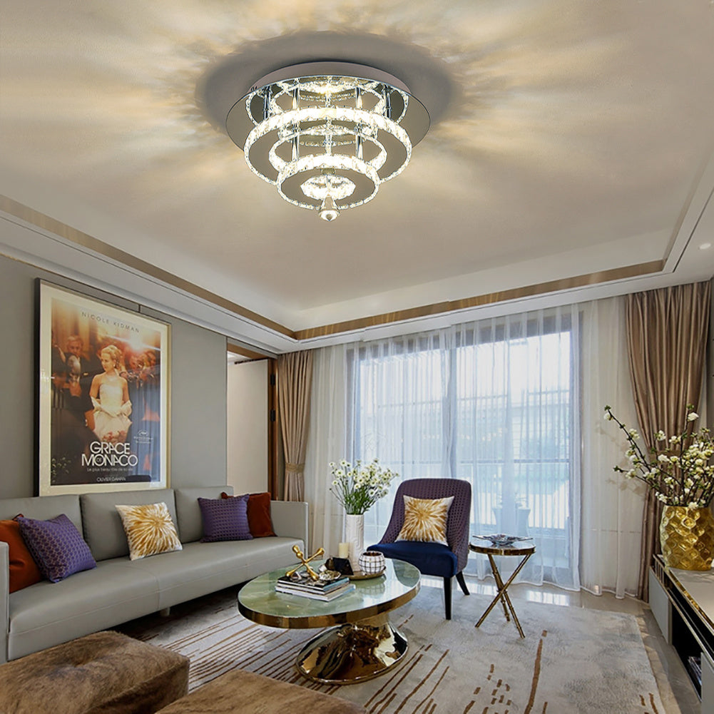 30w Round Crystal LED Flush Ceiling Light Double Chandelier