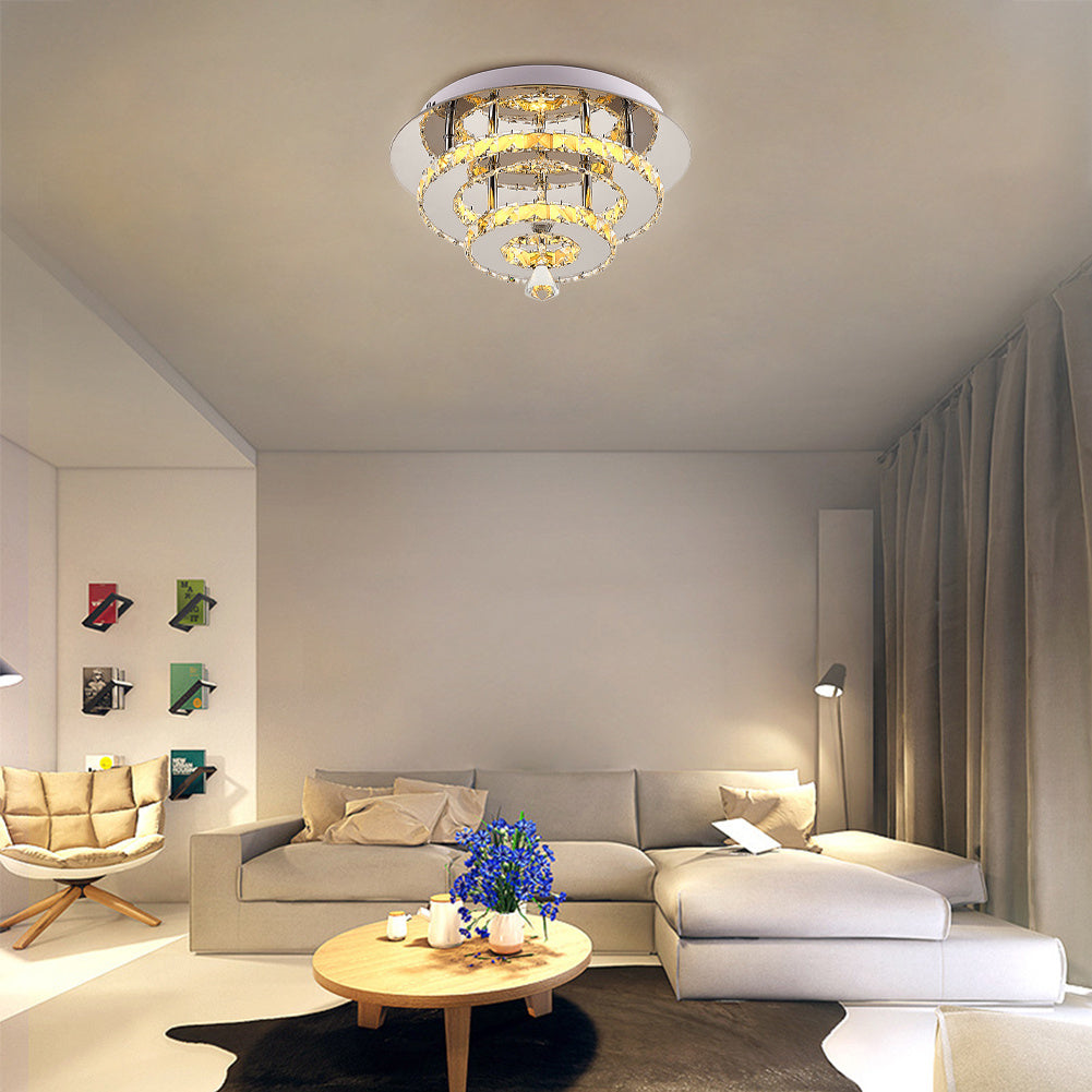 30w Round Crystal LED Flush Ceiling Light Double Chandelier
