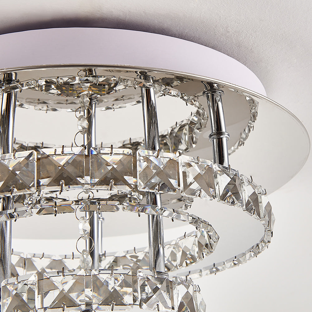 30w Round Crystal LED Flush Ceiling Light Double Chandelier