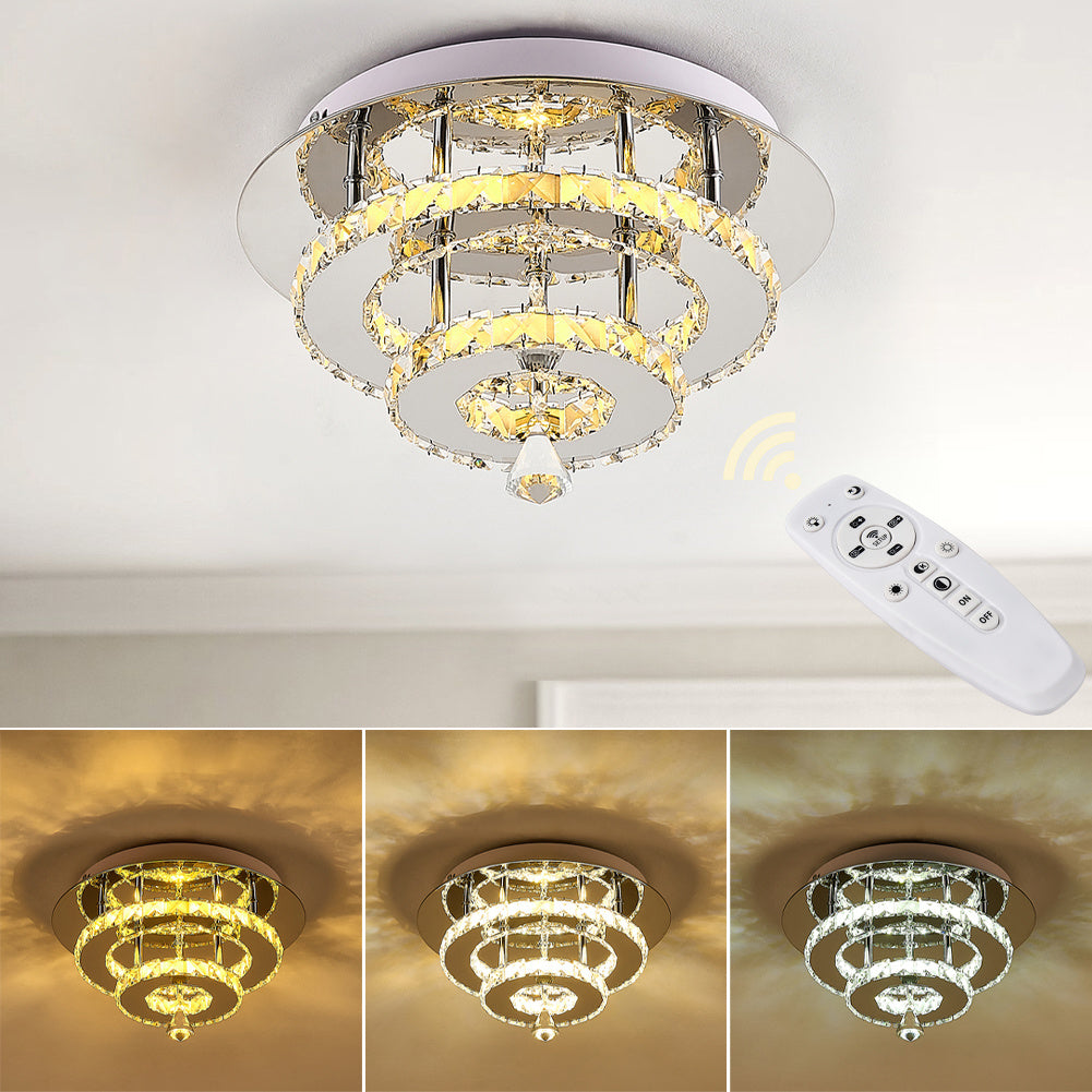 30w Round Crystal LED Flush Ceiling Light Double Chandelier