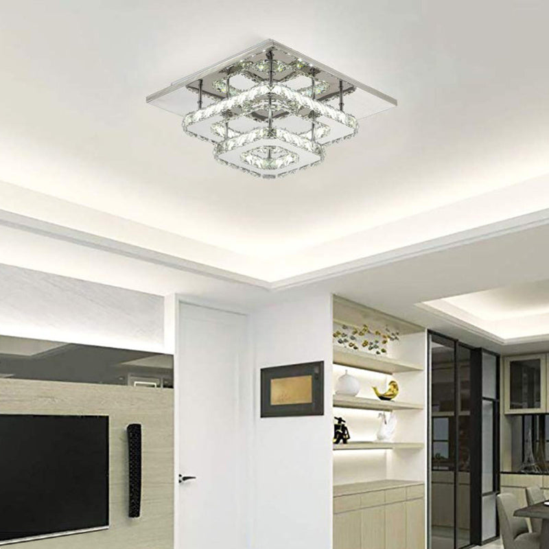 36w Crystal LED Flush Ceiling Light Double Square Ceiling Lamp