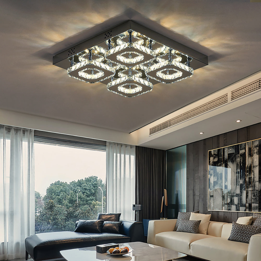 48w 4-Light Square LED Ceiling Light Flush Crystal Lamp