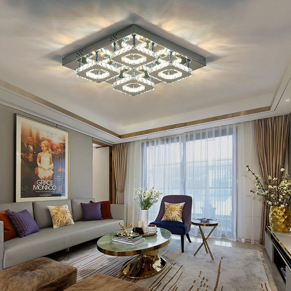 48w 4-Light Square LED Ceiling Light Flush Crystal Lamp