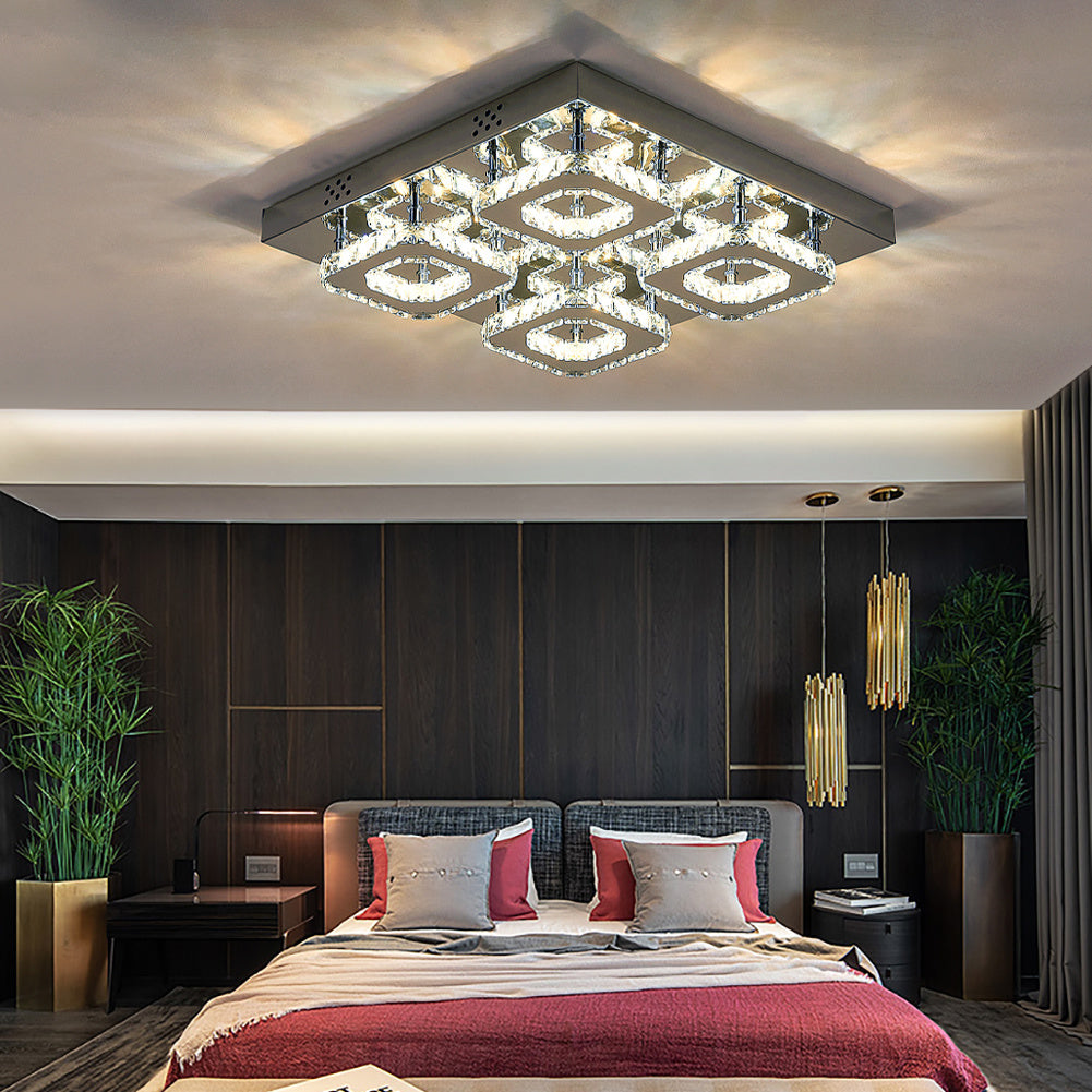 48w 4-Light Square LED Ceiling Light Flush Crystal Lamp